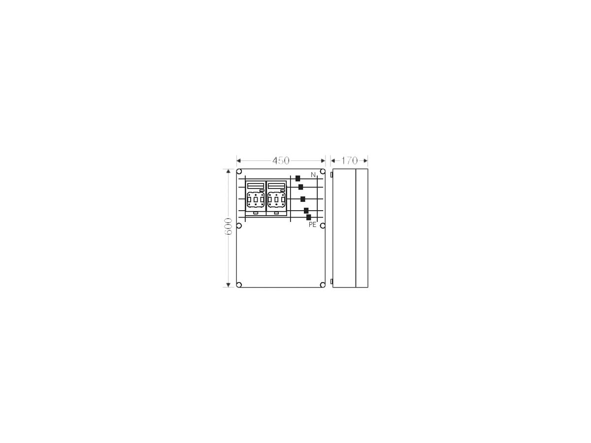 NH-Gehäuse Hensel Mi, 2×3×NH00, mit Sammelschiene, 400A, 5-polig