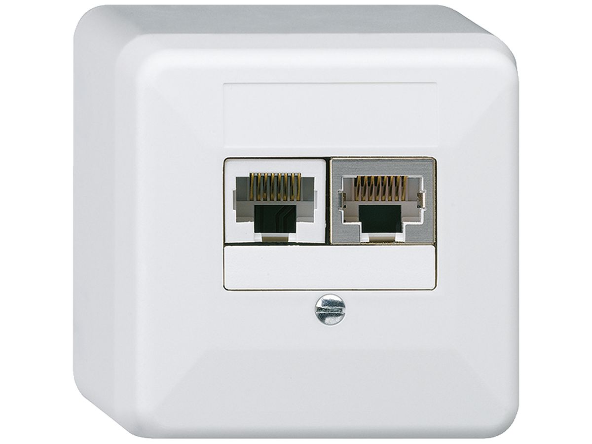 AP-Anschlussdose basico 2×RJ45s+u getrennt weiss 62×62×36mm