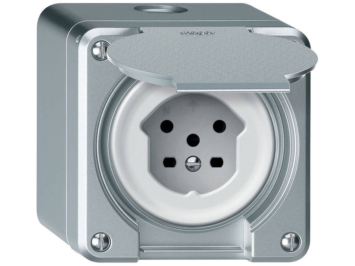 AP-Steckdose robusto 1×T15 10A 400V 86×86mm IP21 Aluminium