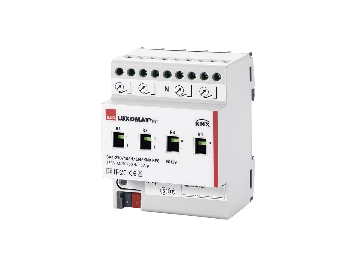 REG-Schaltaktor KNX Luxomat SA4-230/16/H/EM/KNX, 4-fach, 16A/230VAC