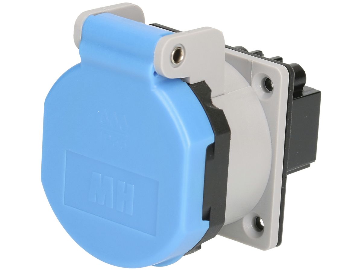 EB-Steckdose Typ 13, 10A, 250V, schlagfest, IP55, grau/blau