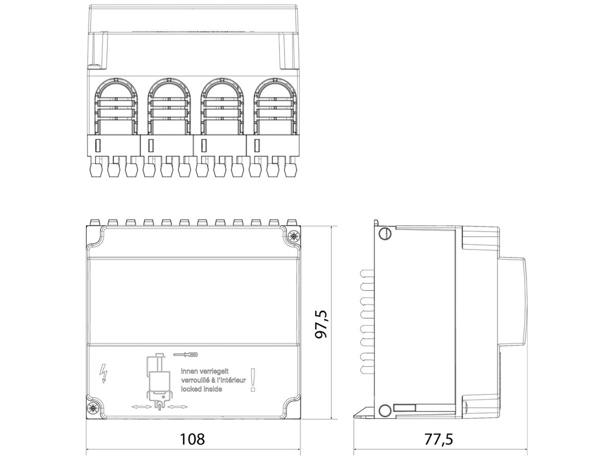 Einspeiseblock Hager uniway 160A, 3LN, Breite 108mm