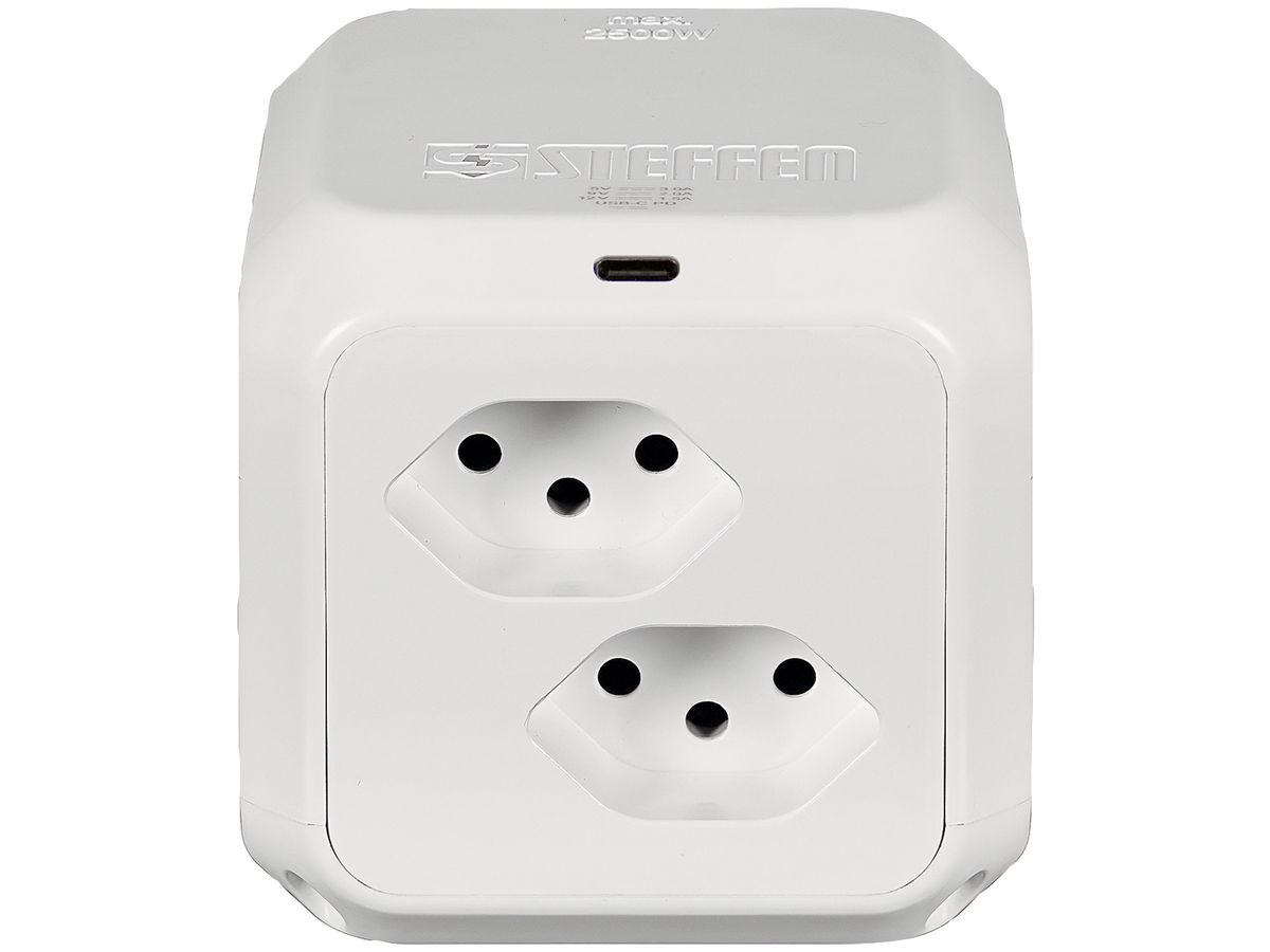 Steckdosenleiste Steffen CUBE 8×T13 1×USB-C 1.5m weiss