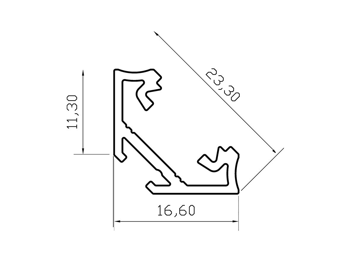 LED Eck-Montageschiene CASAMBI PR-2316-C2, 2000×17×17mm, 45°, eloxiert, silber