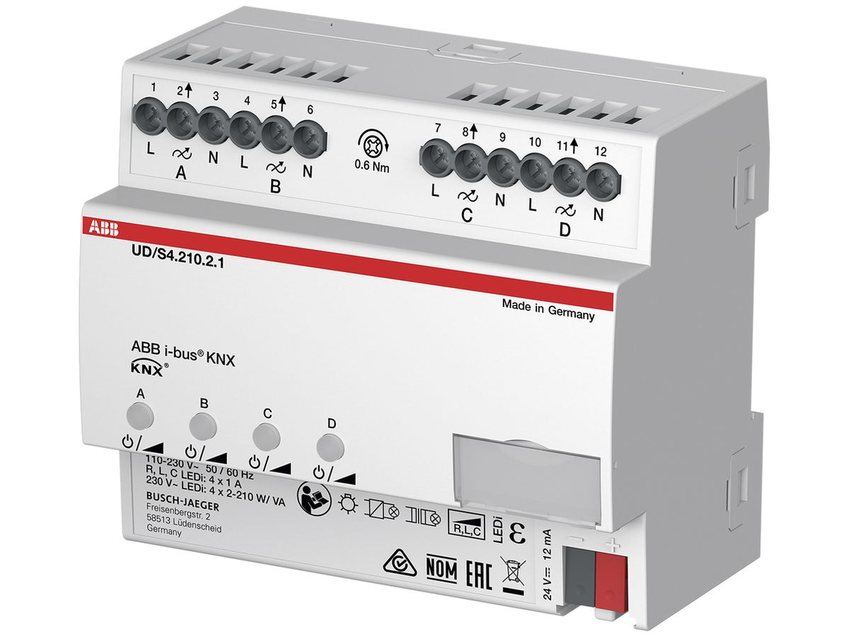 REG-Dimmaktor ABB KNX UD/S 4.210.2.1, 4×210W