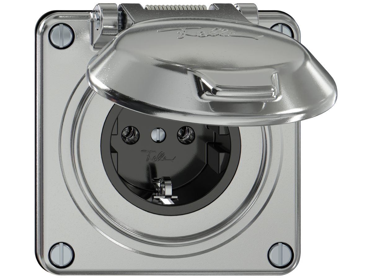 Steckdose ELEMENT SNAPFIX® SCHUKO 16A 250V mit Klappdeckel IP44 alu