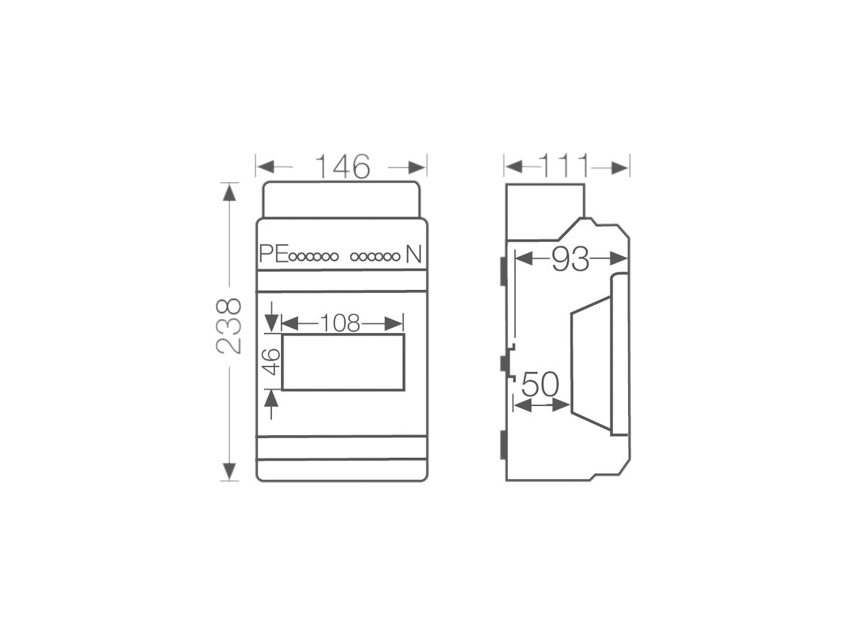 AP-Kleinverteiler Hensel 1-reihig, 238×146×111mm, 6 TE (6×18 mm), IP65