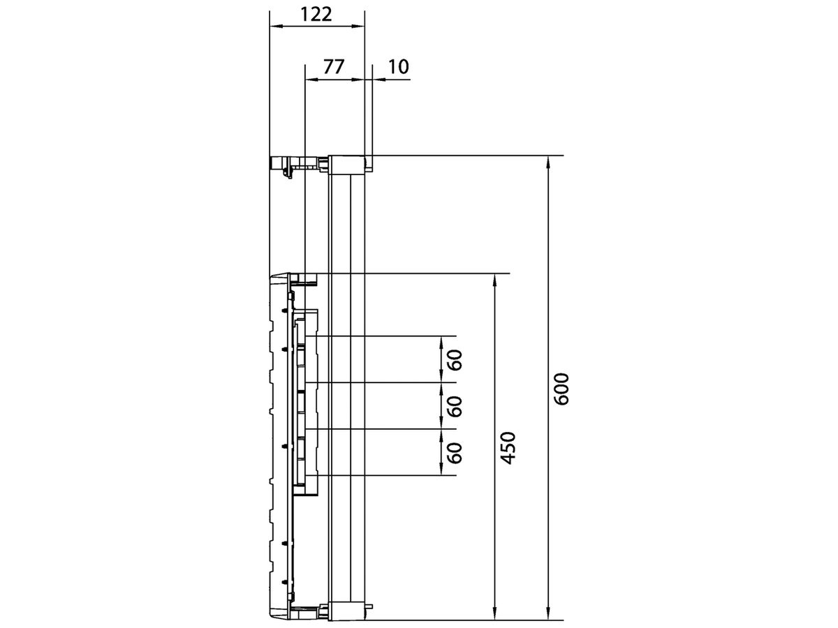 Baustein Hager univers N 600×500mm für 9 Trenner DIN00 waagrecht f.Schiene 60mm