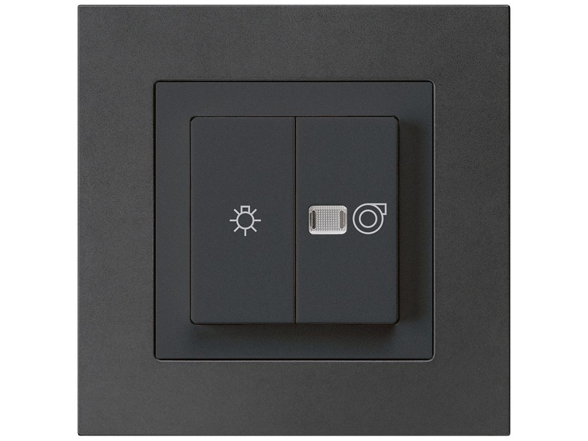 UP-Leuchtdruckschalter kallysto.pro schwarz 1/1L Symbolen Licht+Ventilation