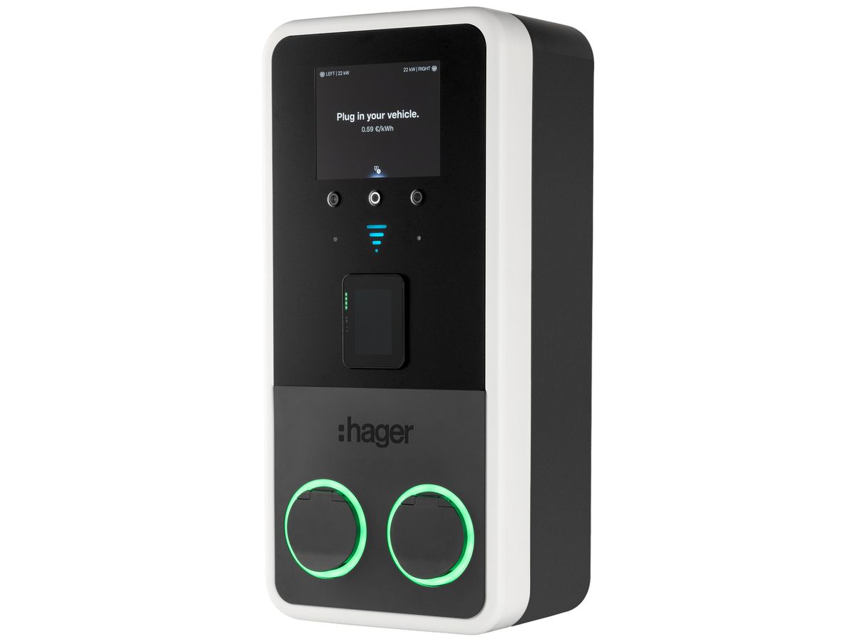 Ladestation Hager witty park 2 3Ph 22kW 2×22kW IP55 342×680×220mm