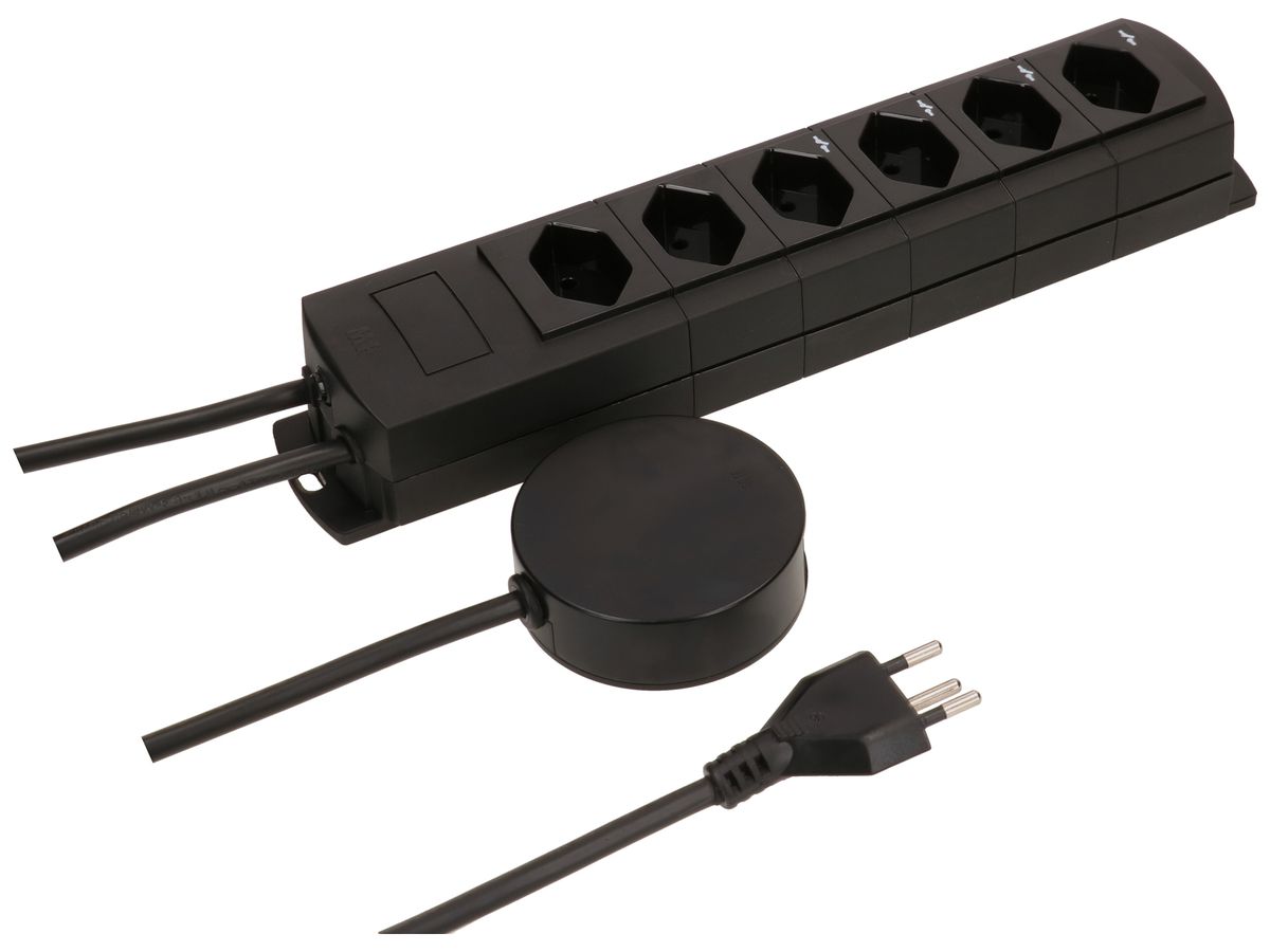 Steckdosenleiste MH Prime-Line 4+2×T13 Td 3×1mm² 5m schwarz ext.Schalter Magnete