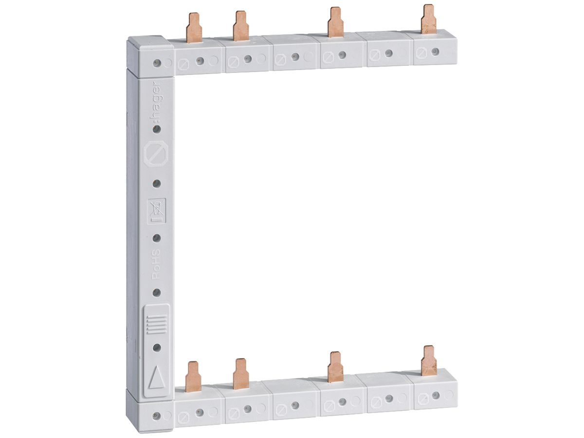 Phasenschiene Hager 4P 3L Stift 10mm² 63A rechts L1N-L2N-L3N zu L1N-L2N-L3N ws