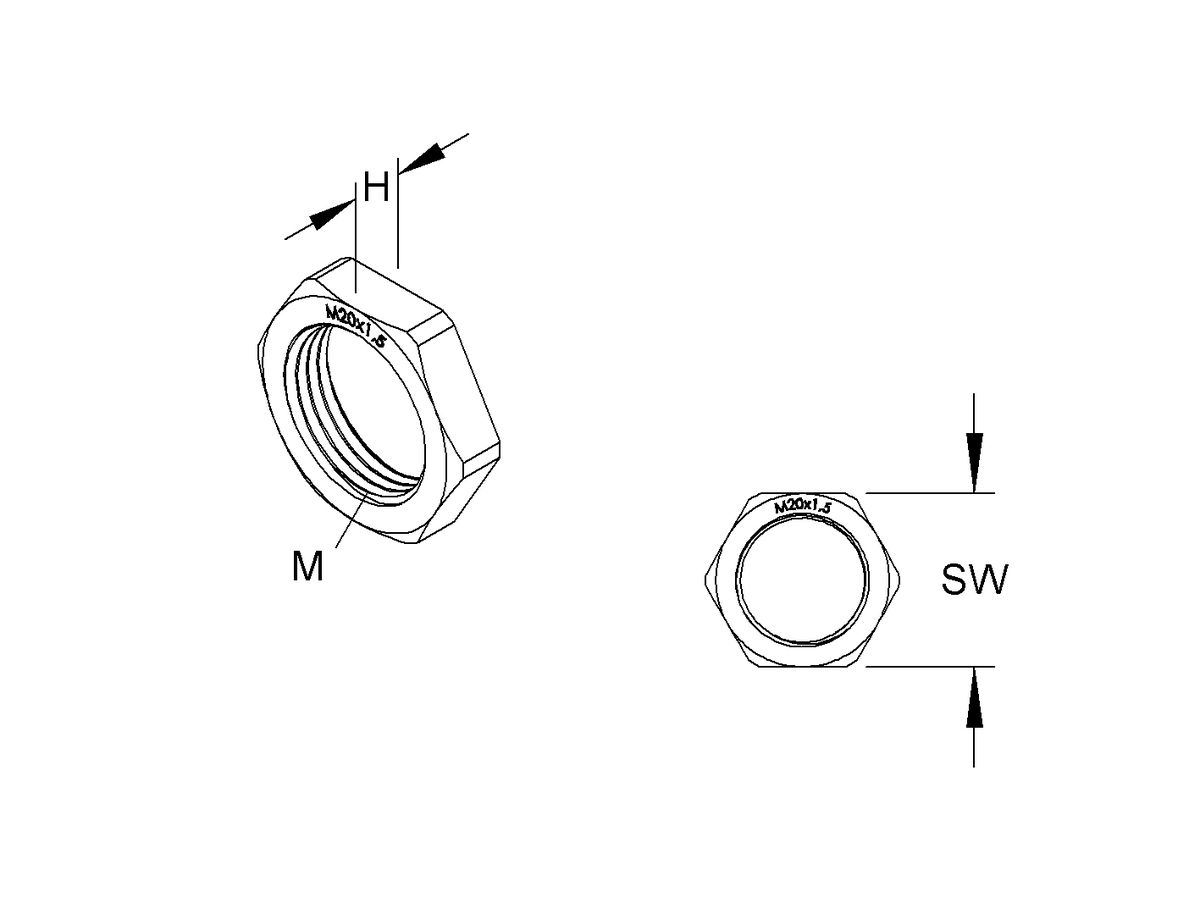 Gegenmutter Niedax PA M32×1.5 sechskant, grau