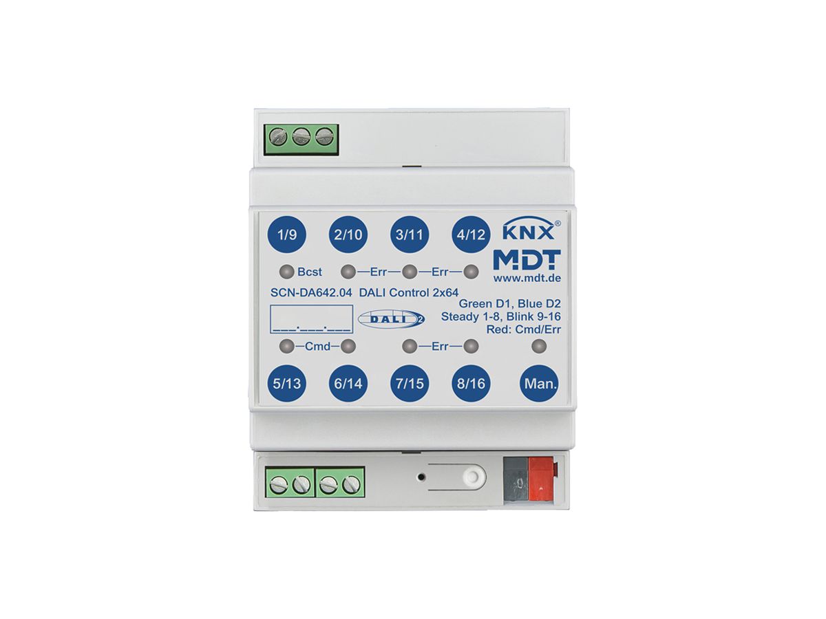 REG-Gateway KNX/DALI MDT SCN-DA642.04 2-Kan 64TE/Kanal 110…240VUC 4TE