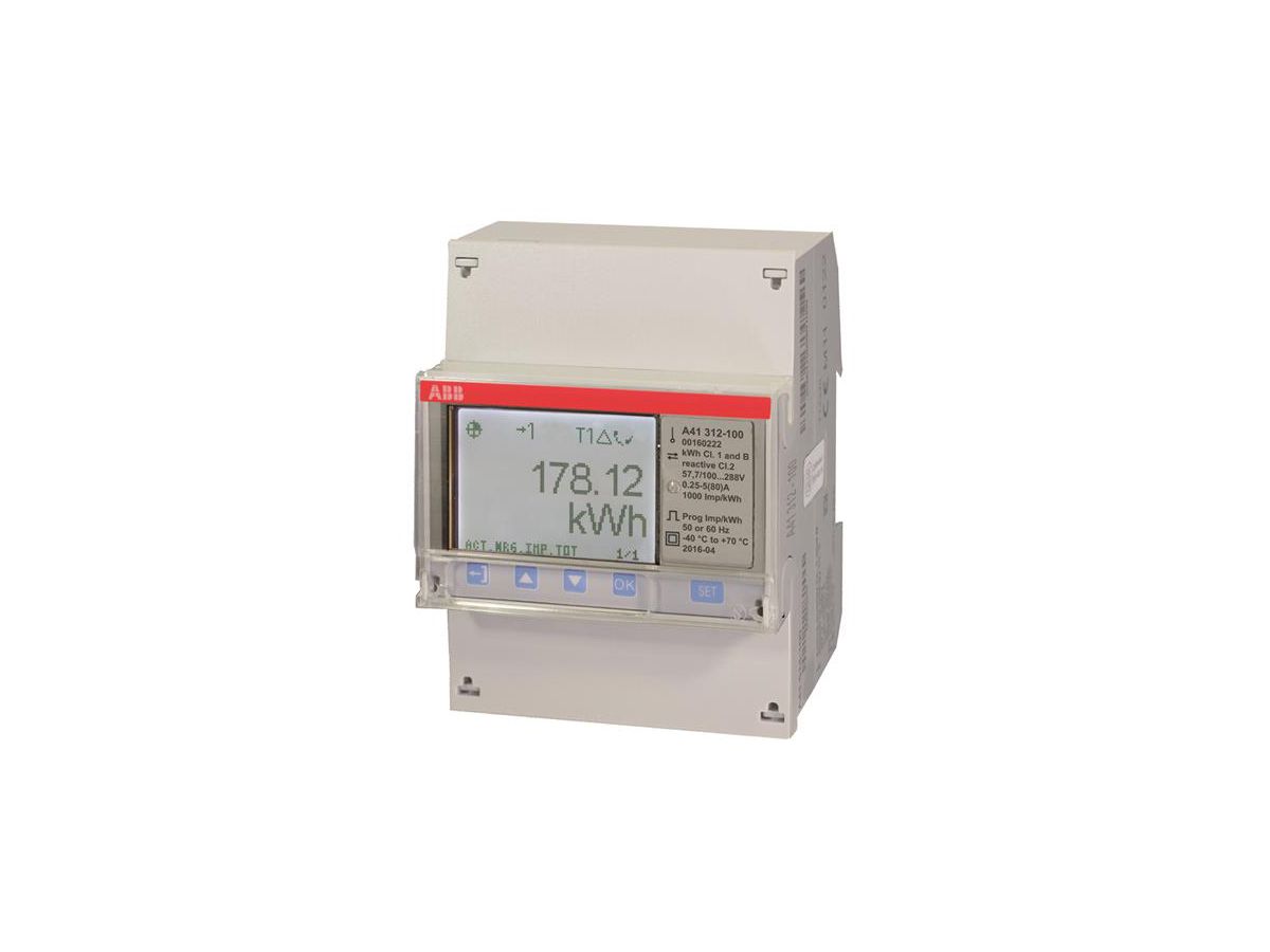 REG-Energiezähler ABB iBus A41 312-100, 1×80A Silber 2DI/2DO RS-485