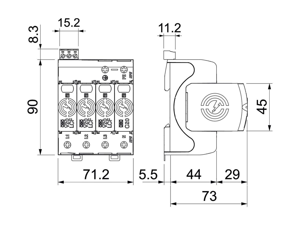 Überspannungsableiter Bettermann SurgeController V20-LCF-3+1+FS-2
