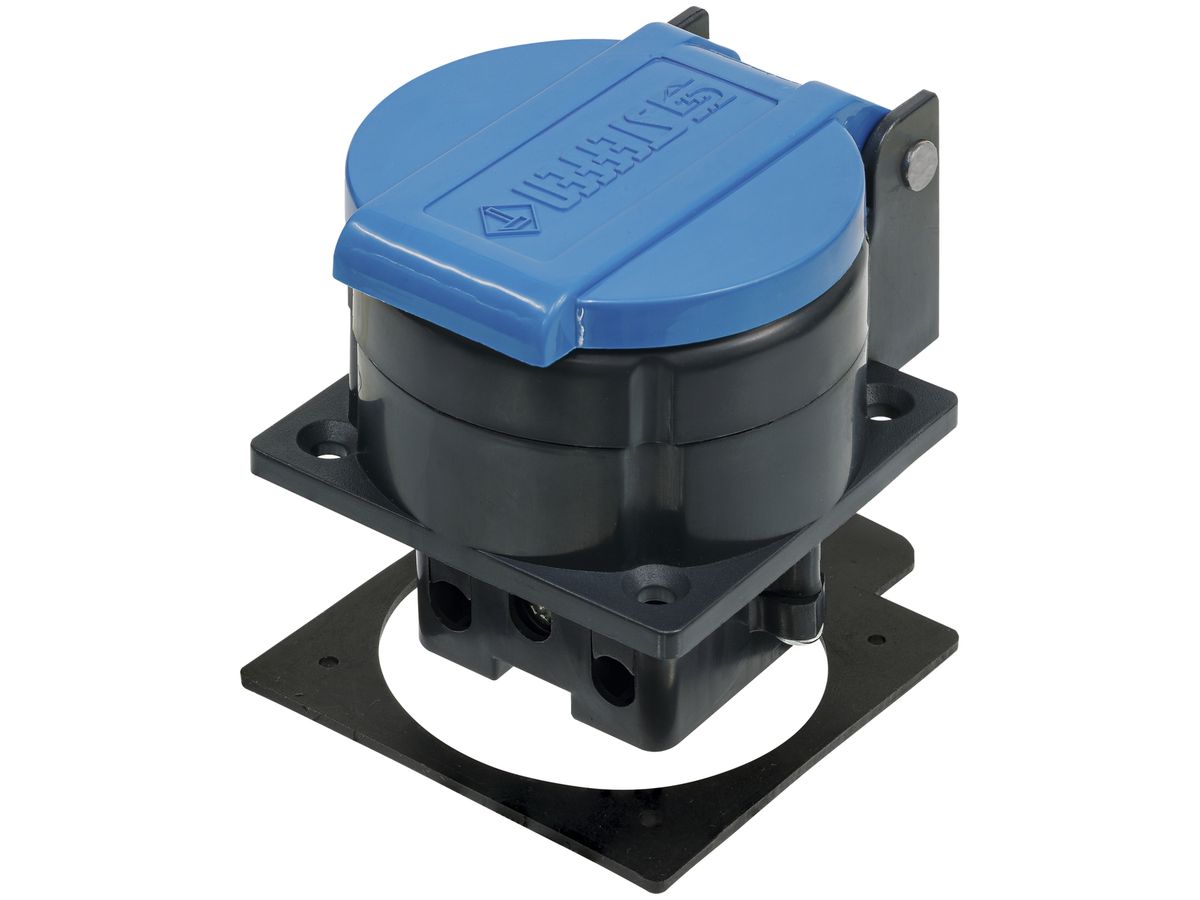 EB-Steckdose Steffen T13 IP55 10A 250V, anthrazit/Deckel hellblau