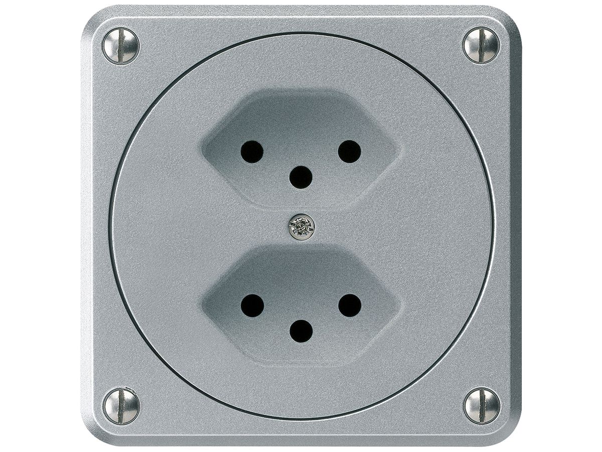 UP-Steckdose robusto 2×Typ 13 aluminium ohne Klappdeckel