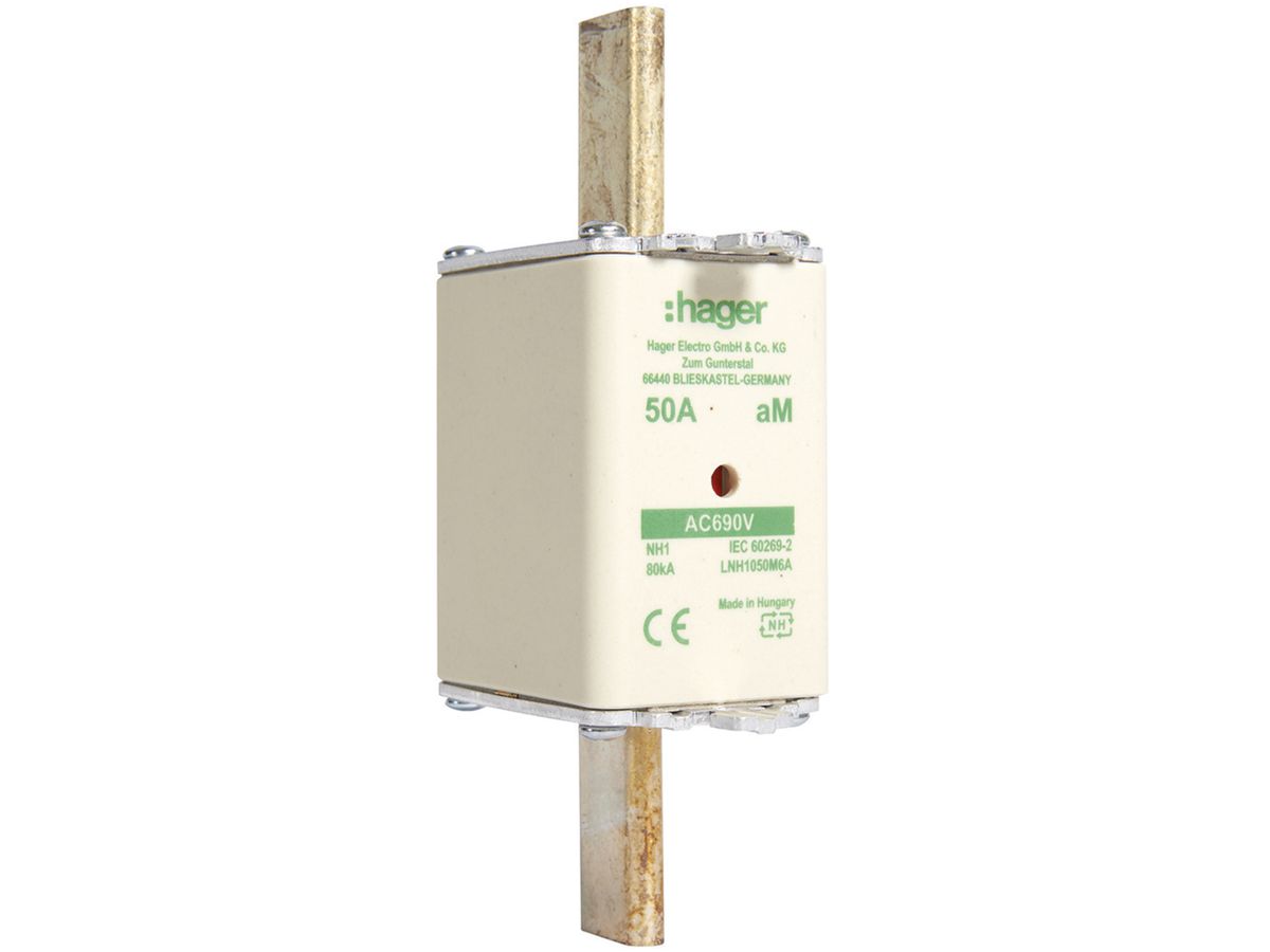 NH-Sicherung Hager DIN1 690VAC 50A aM Doppelkennmelder rostfrei