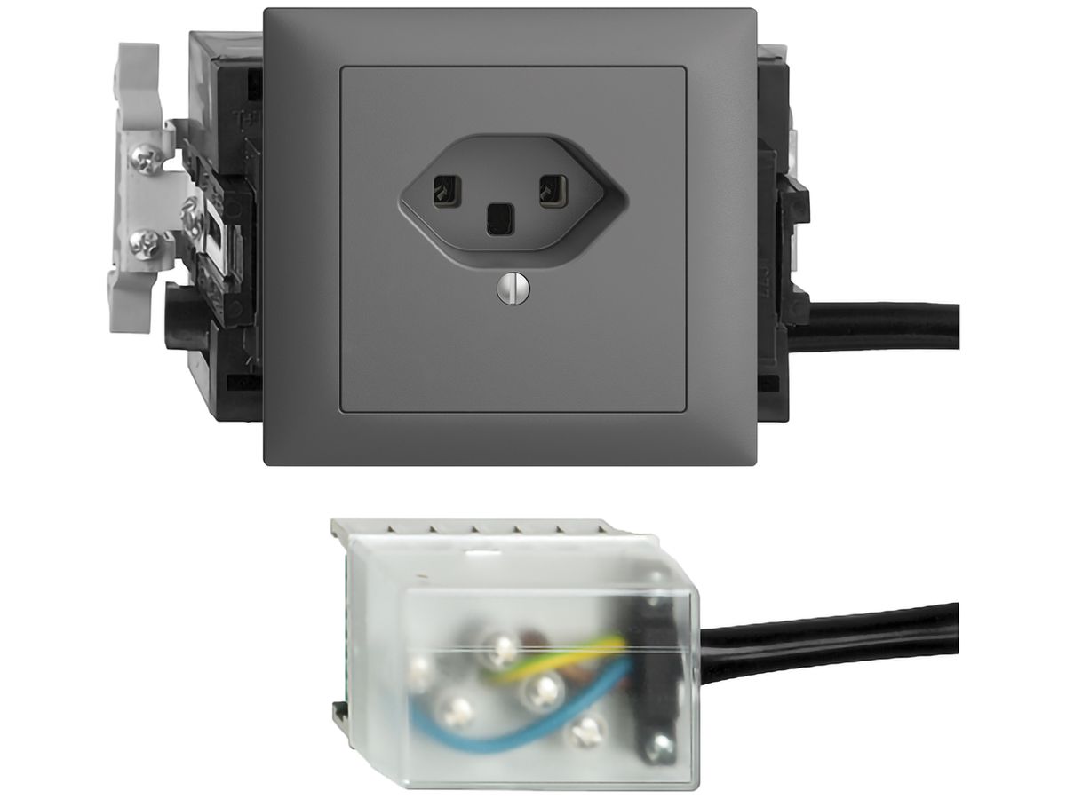 EB-Steckdose EDIZIOdue T23 L3 53mm dunkelgrau für Flachkabel Powerbus