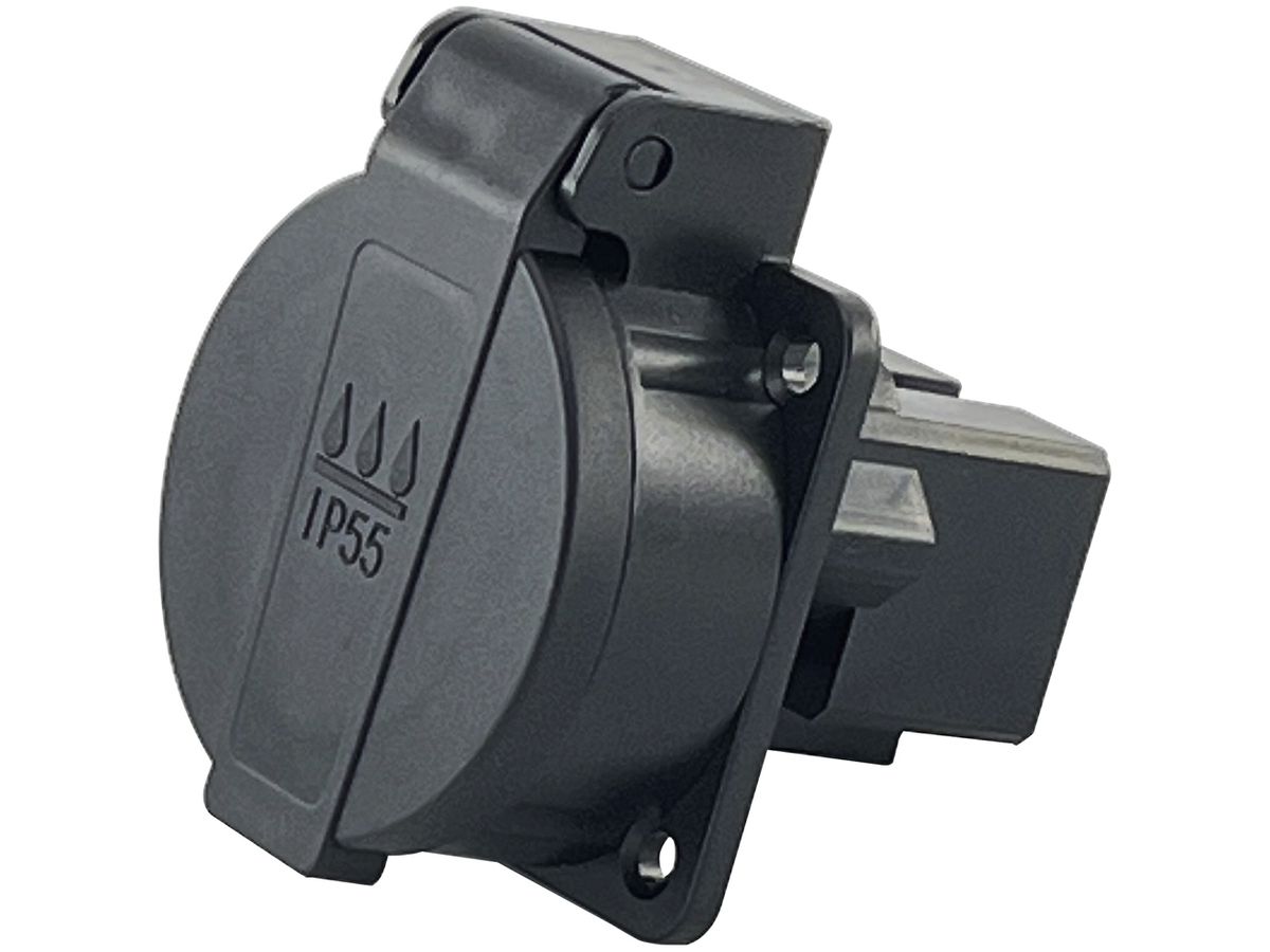 EB-Steckdose T13, 250V, 10A, IP55, Klappdeckel, schwarz