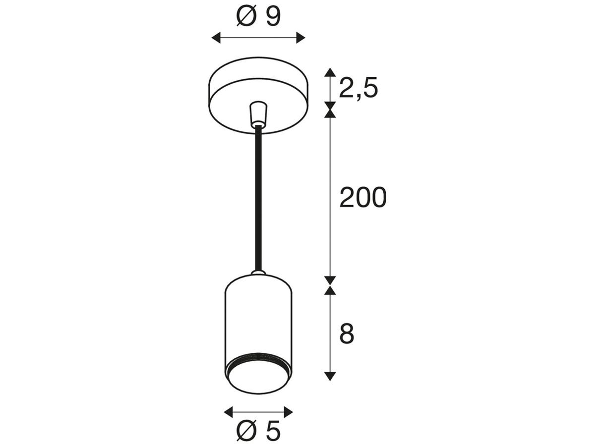 Pendelleuchte SLV LALU E27 1×10W DIM Ø50×80mm schwarz