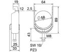 Schnellverleger BET 2056 U-Fuss Metall 52…58mm 1×Kabel A4 1.4571