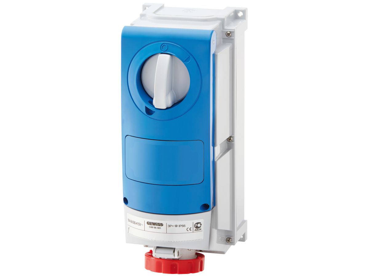 AP-Steckdose CEE Gewiss IB 4P 63A 380…415V rt 6h mechanische Verriegelung IP66