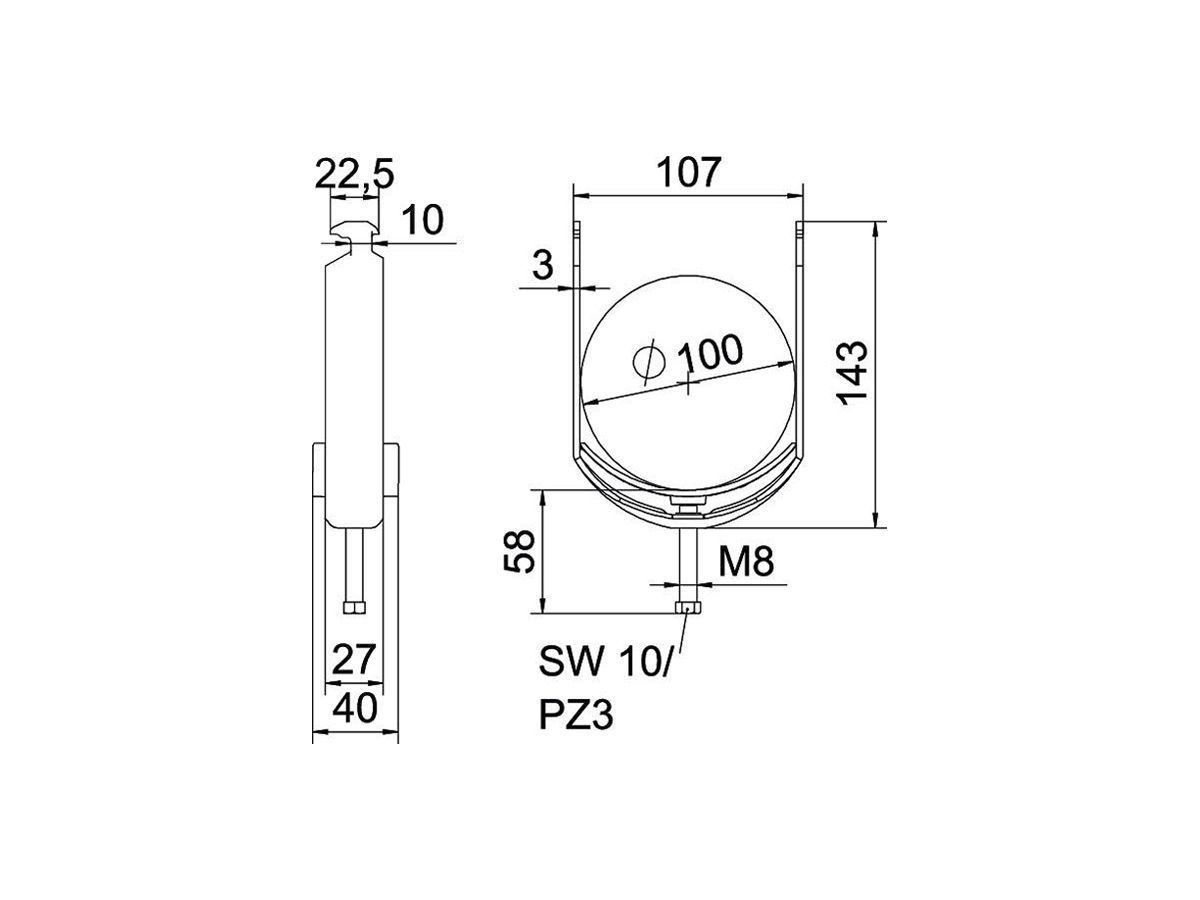 Schnellverleger BET 2056 H-Fuss Kunststoff 90…100mm 1×Kabel Stahl tfZn