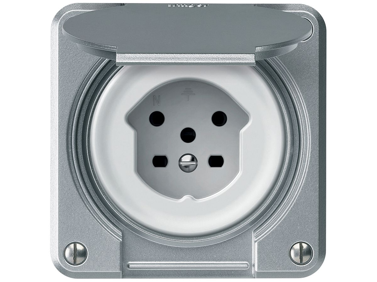 UP-Steckdose robusto 1×T15 10A 400V 86×86mm IP21 Aluminium