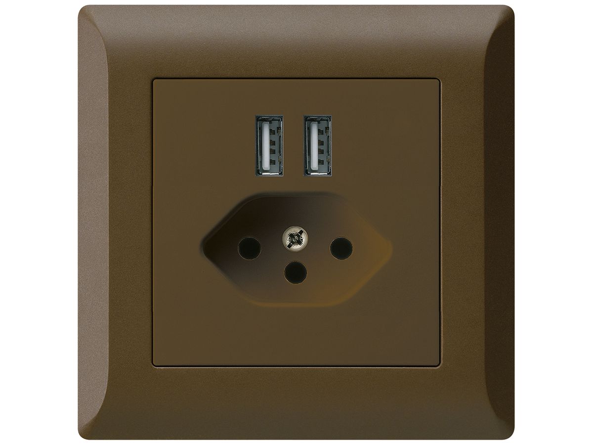 UP-Steckdose 2×USB & T13 kallysto.line 2400mA braun