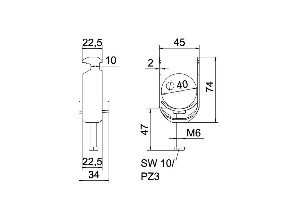 Schnellverleger BET 2056 H-Fuss Kunststoff 34…40mm 1×Kabel A2 1.4301