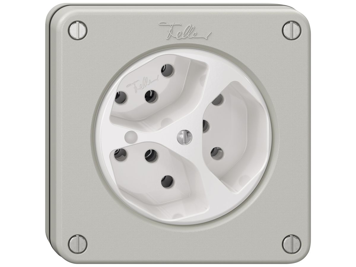 UP-Steckdose NEVO SNAPFIX® 3×T13 10A 250V beleuchtet 87×87×32mm IP21 lgu