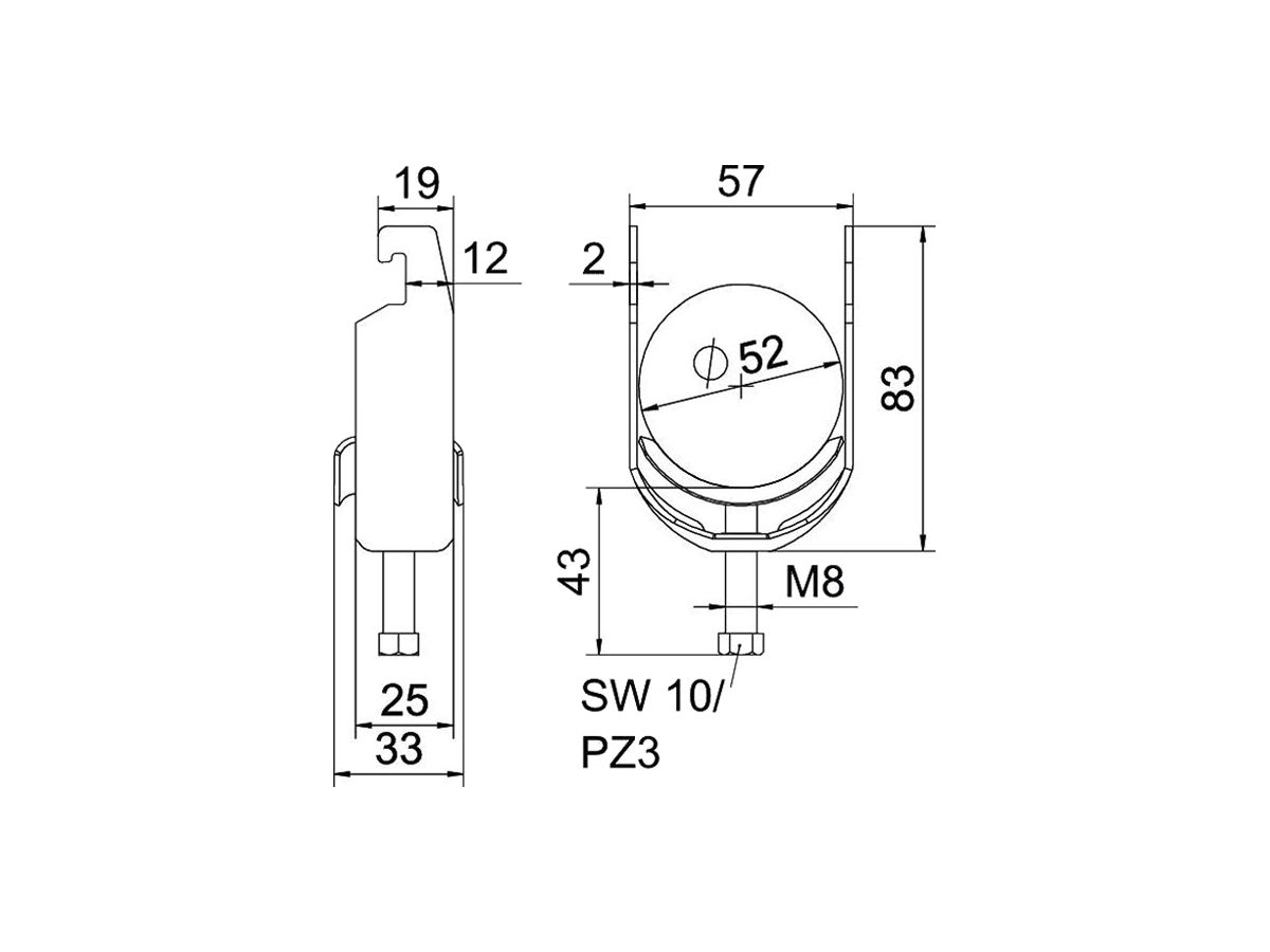 Schnellverleger BET 2056 U-Fuss Metall 46…52mm 1×Kabel A4 1.4571