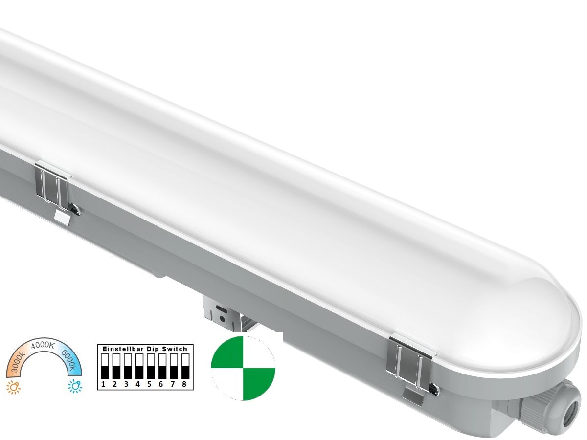 LED Nassraumleuchte IP65 NOT 3CCT - 30-60W/3000-5000K/4000-8000lm, 1500mm