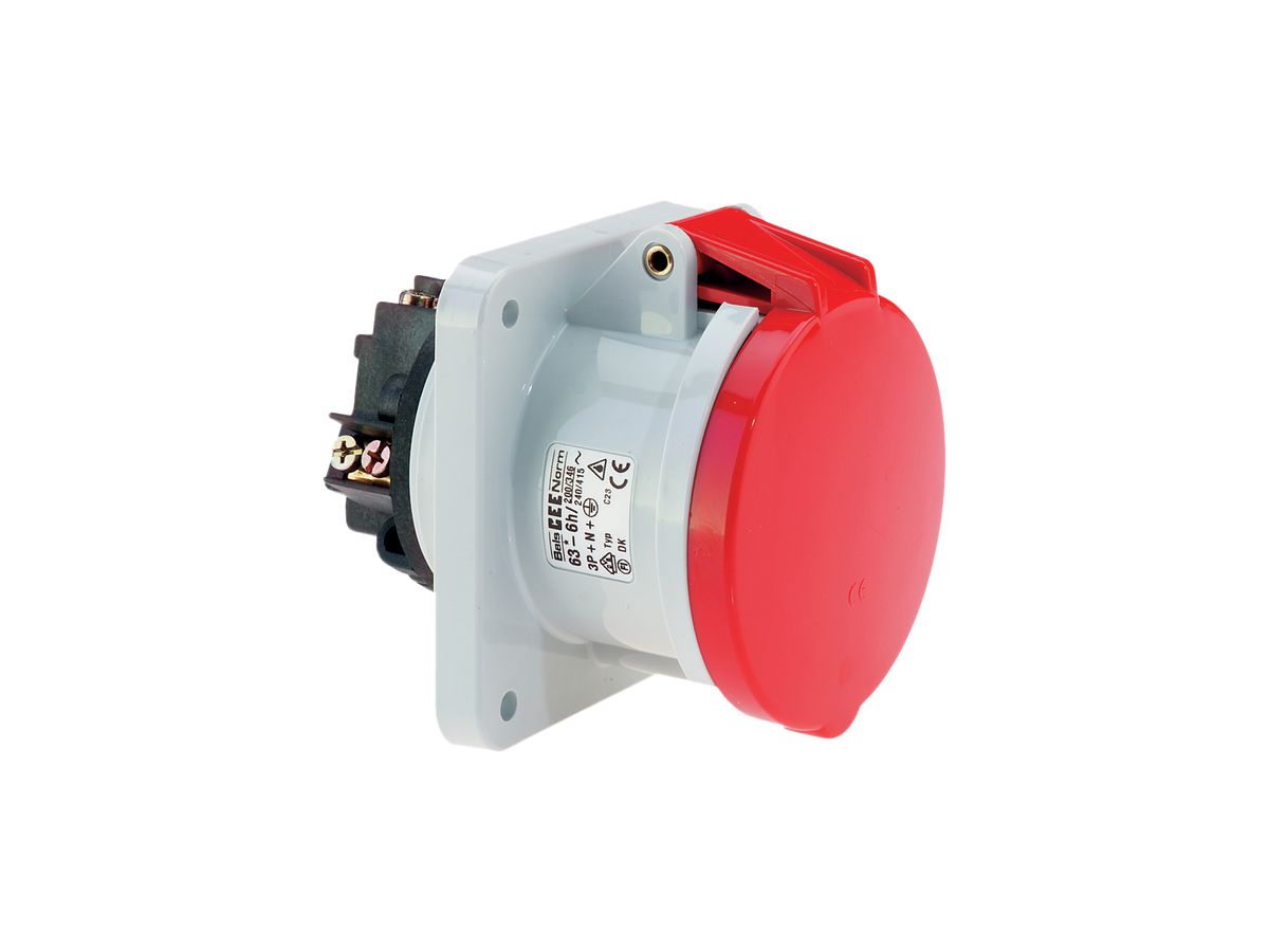 EB-Steckdose CEE Bals 4P 63A 400V 6h rot IP44 vernickelt QC ger.