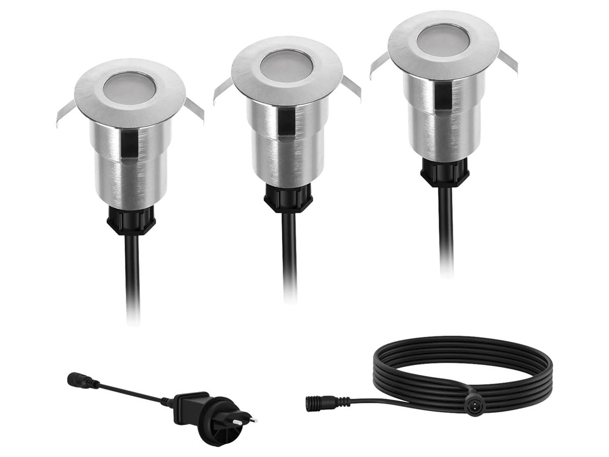 EB-LED-Bodenleuchte Philips Spore IP67 1W 120lm 2700K 65° Ø40mm Silber 3 Stk