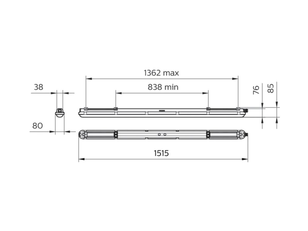 LED-Nassraumleuchte CoreLine WT120C G2 LED34S/840 PSU MDU 1500mm