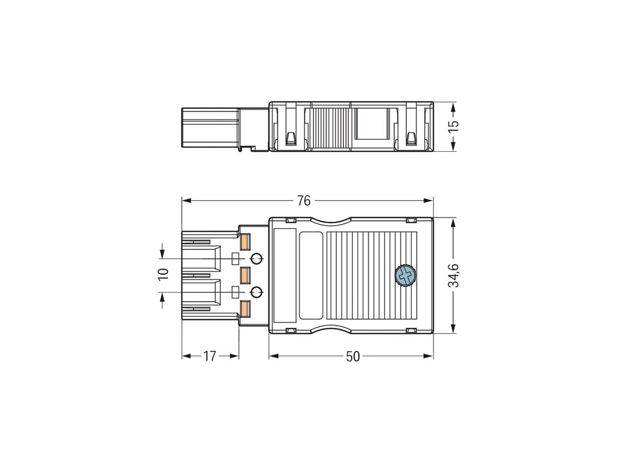 Stecker WAGO 3L 2×0.5…4mm² schwarz Kodierung A mit Zugentlastungsgehäuse