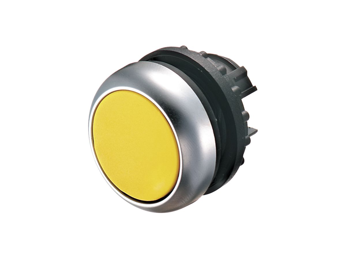 Leucht-Drucktaste ETN RMQ flach gelb, rastend, Ring verchromt