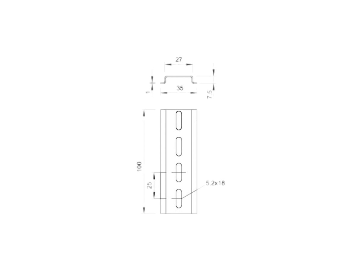 Hutschiene Bettermann 35×7.5mm gelocht verzinkt L=2000mm