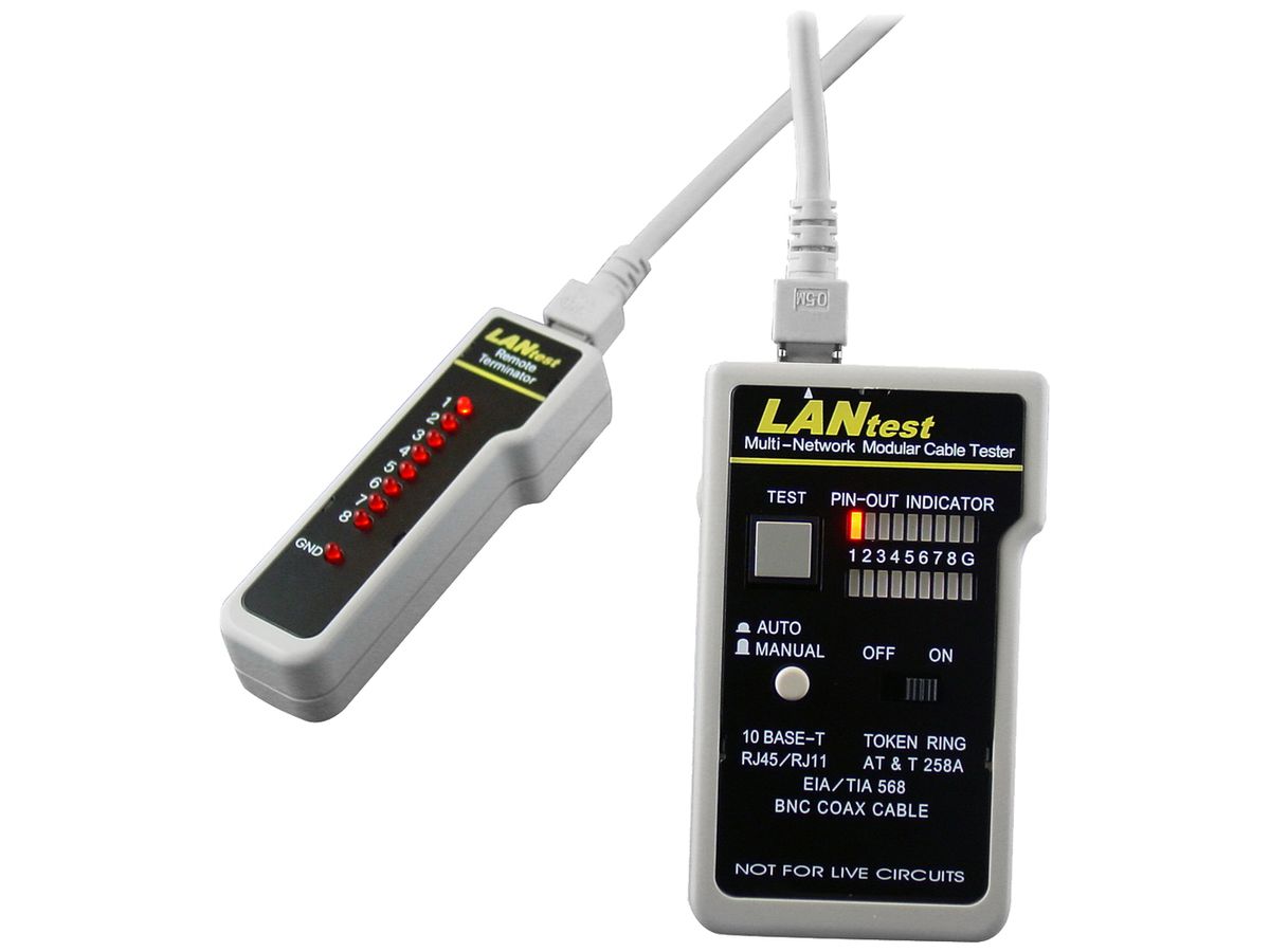 Kabeltester Multi-Network HOBBES für RJ45 geschirmt mit BNC-Adapt.