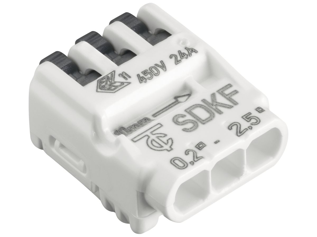 Verbindungsklemme Electro Terminal SDKF 3P 0.2…2.5mm² m.Betätigungshebeln weiss