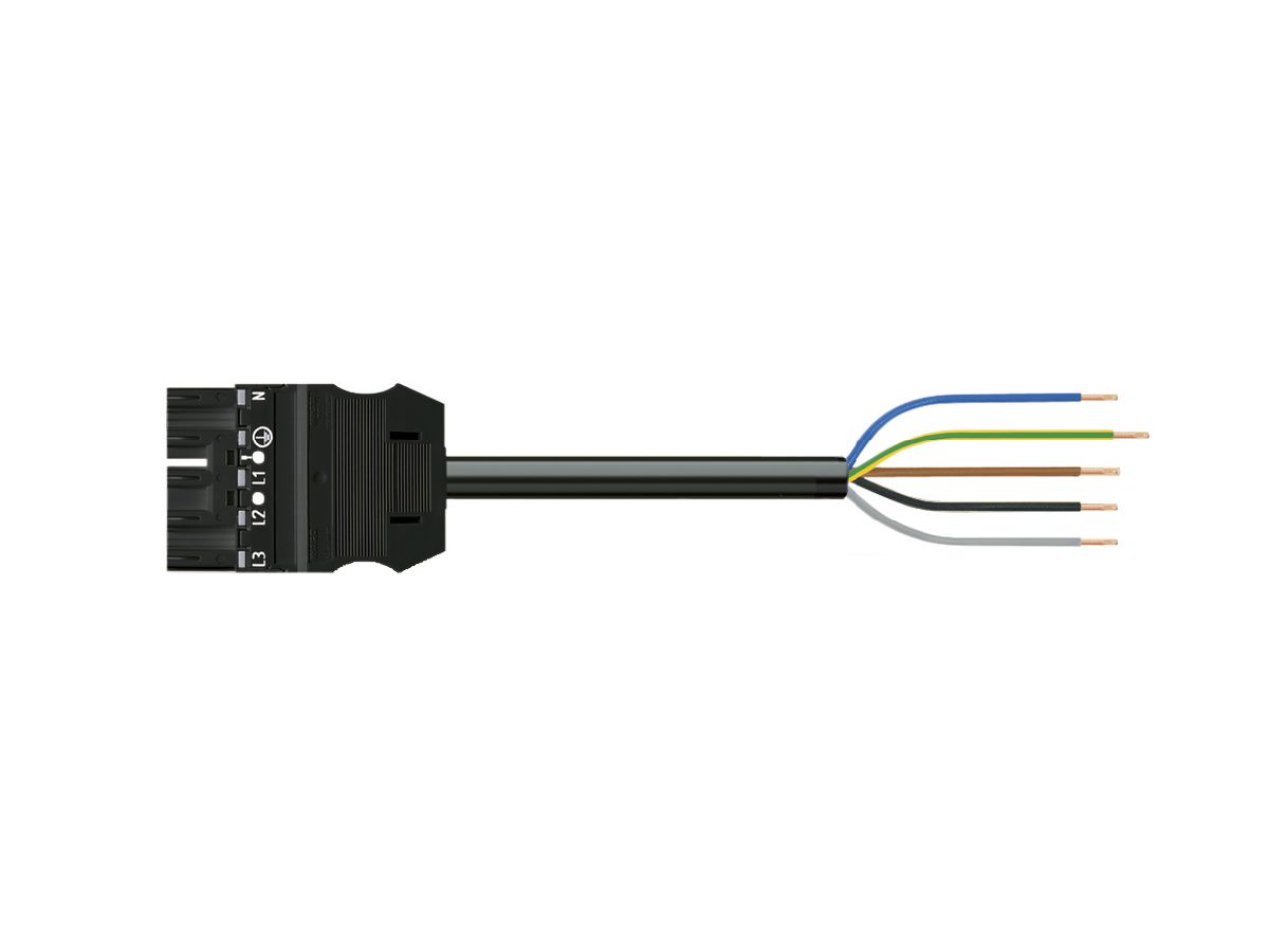 Anschlussleitung MIDI 5×2.5mm² 20A 400V 3m Cod.A Stecker-freie Ende schwarz Cca