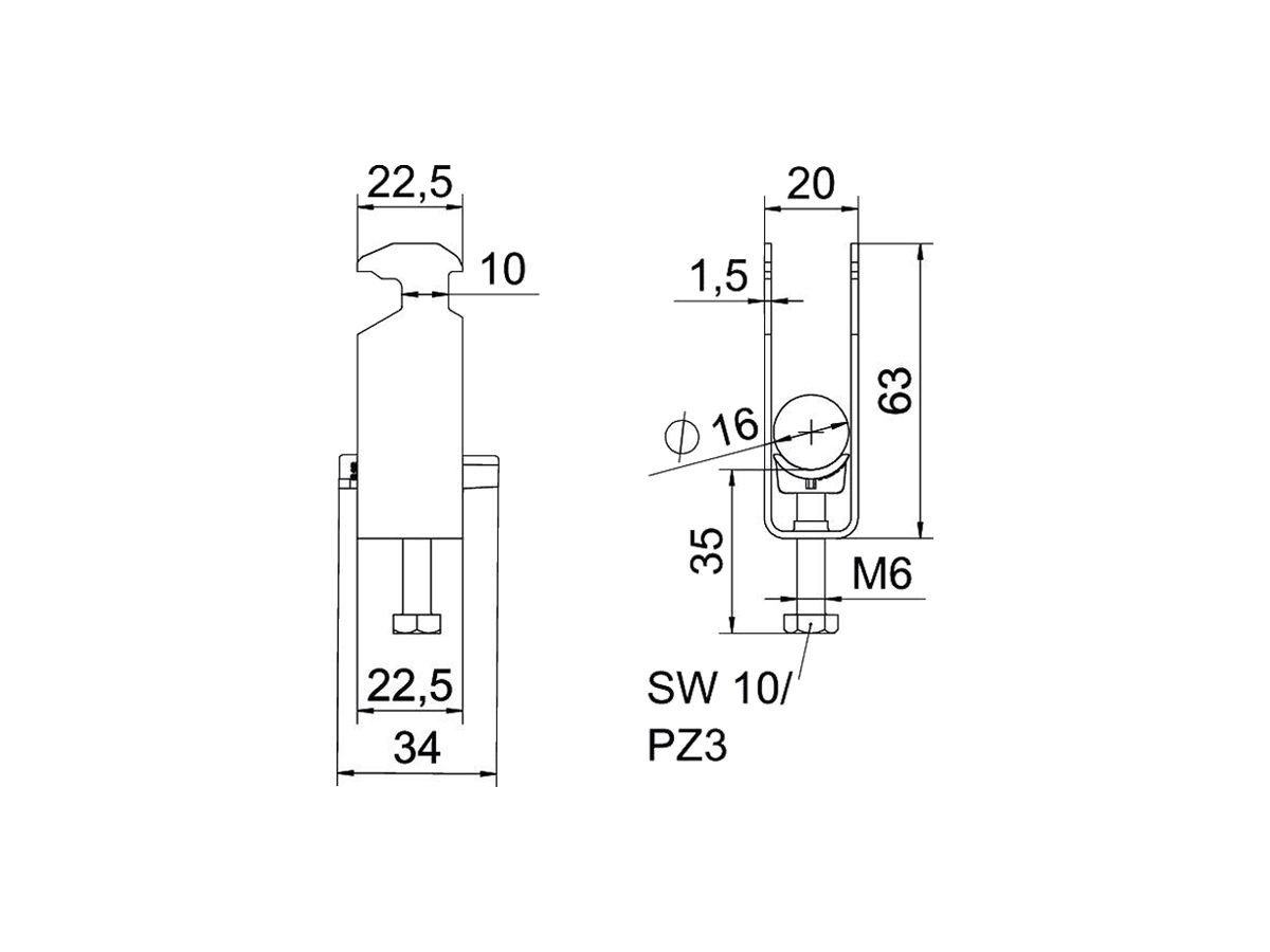 Schnellverleger BET 2056 H-Fuss Kunststoff 12…16mm 2×Kabel A2 1.4301