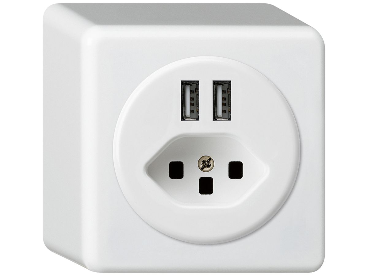 AP-Steckdose 2×USB & Typ 23 basico Q 2400mA weiss