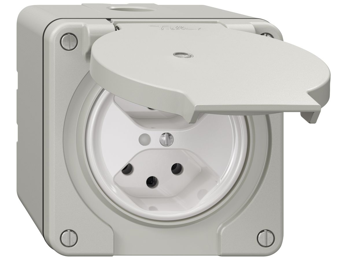 AP-Steckdose NEVO SNAPFIX® 2×T13 10A 250V beleuchtet 87×87×70mm IP21 lgu