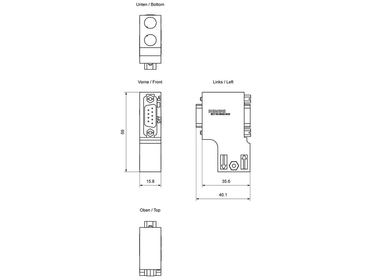 SPS-Busanschlussstecker Siemens SIMATIC DP PROFIBUS FC 90°