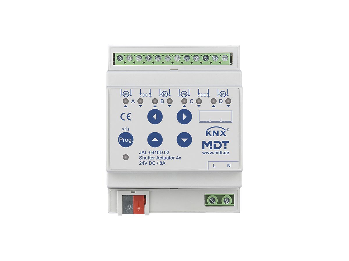 REG-Jalousieaktor KNX MDT JAL-0410D.02 4-Kan 8A 180W 24VDC 4TE