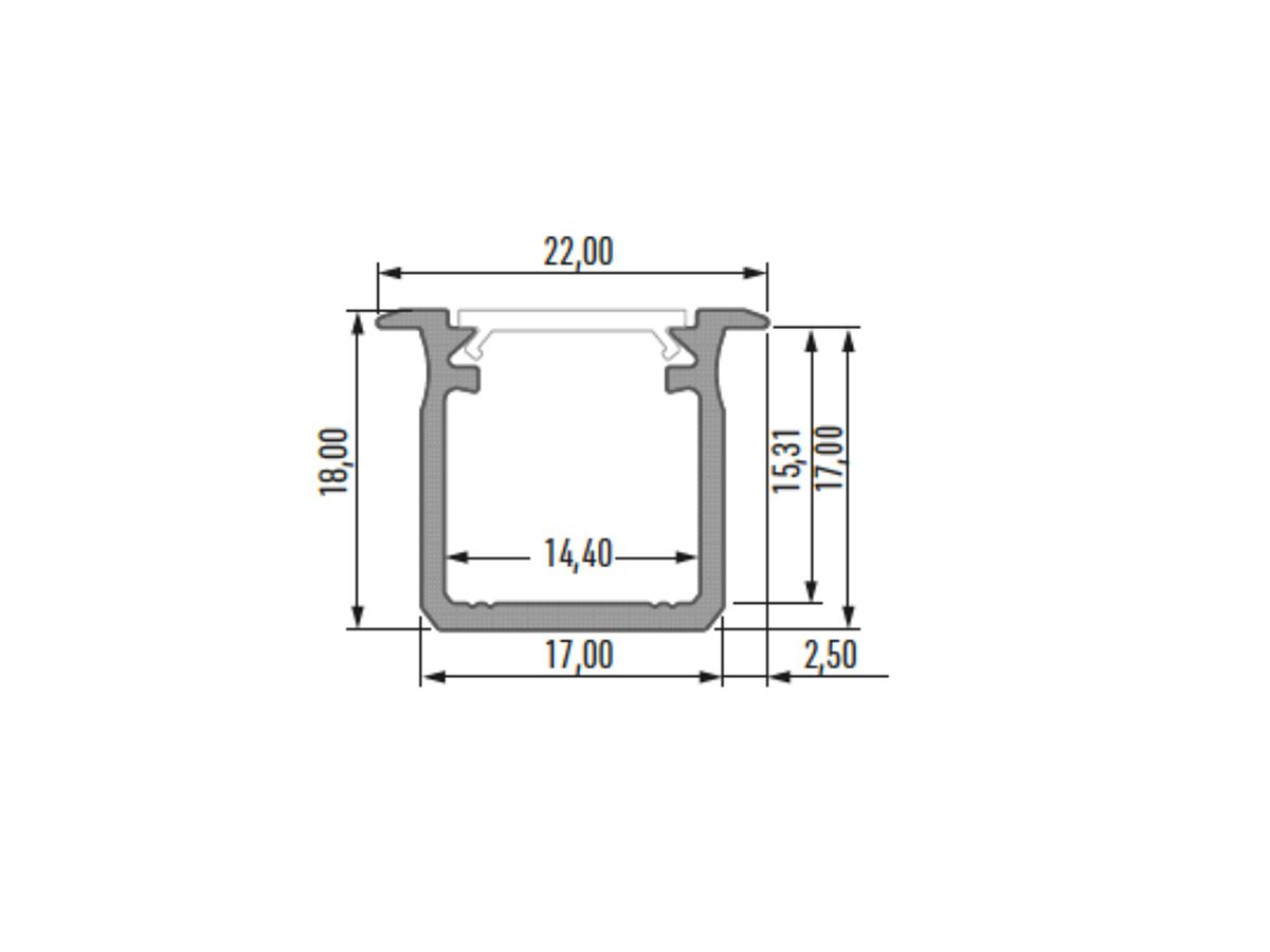 LED EB-Montageschiene CASAMBI PR-1718-G2, 2000×18×22mm, eloxiert, silber